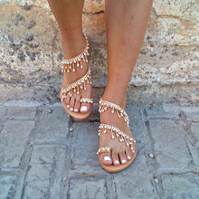 Load image into Gallery viewer, Women Sandals Summer Shoes Flat Pearl Sandals Comfortable String Slippers Women Casual Sandals For Women Casual T Strap Dress Sandals Summer Open Toe Shoes

