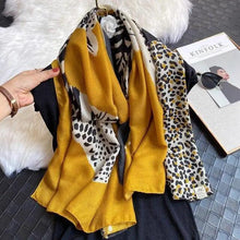 Load image into Gallery viewer, Women Scarf Leopard Print Cotton Large Size Scarfs For Winter Shawls Winter Warm Casual Wear For Women Lovely Floral Tassel Cotton ab Shawls Lady Silk Wraps Scarves

