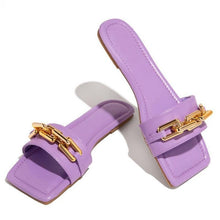 Load image into Gallery viewer, Women Slipper Sandals Gold Chain Closed Toe Slip On Flat Heels Square Head Casual Slides Flip Flop Chunky Heel Mules Open Toe Slip On Dress Backless High Heels Slides Slippers
