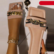 Load image into Gallery viewer, Women Slipper Sandals Gold Chain Closed Toe Slip On Flat Heels Square Head Casual Slides Flip Flop Chunky Heel Mules Open Toe Slip On Dress Backless High Heels Slides Slippers
