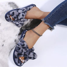 Load image into Gallery viewer, Women Slippers Winter Shoes Home Slippers Faux Fur Slippers Leopard Print Bow Decoration Shoes Faux Fur Slippers Warm Flip Flop House Slippers Open Toe Home Slippers For Girls
