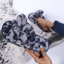 Load image into Gallery viewer, Women Slippers Winter Shoes Home Slippers Faux Fur Slippers Leopard Print Bow Decoration Shoes Faux Fur Slippers Warm Flip Flop House Slippers Open Toe Home Slippers For Girls
