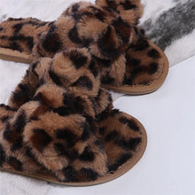 Load image into Gallery viewer, Women Slippers Winter Shoes Home Slippers Faux Fur Slippers Leopard Print Bow Decoration Shoes Faux Fur Slippers Warm Flip Flop House Slippers Open Toe Home Slippers For Girls

