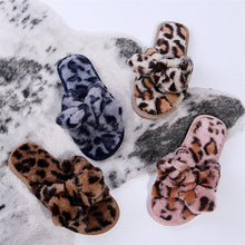 Load image into Gallery viewer, Women Slippers Winter Shoes Home Slippers Faux Fur Slippers Leopard Print Bow Decoration Shoes Faux Fur Slippers Warm Flip Flop House Slippers Open Toe Home Slippers For Girls
