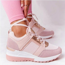 Load image into Gallery viewer, Women Sneakers Leopard Print Lace-Up Women's Vulcanize Shoes Sports Sneakers Breathable Height Increasing Walking Jogging Sneakers Gold Silver Sport Running Women's Sneakers
