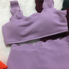 Load image into Gallery viewer, Women Solid Swimwear Female Bathing Suit Scalloped High Waist Bikini Set Two Pieces Women's Solid Color Lace-up High Waist Scoop Collar Padded Bathing Suit
