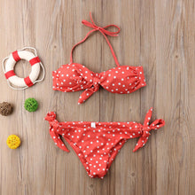 Load image into Gallery viewer, Women Strapless Bandage Push Up Dot Printed Bikini Set Women's Adjustable Bathing Suits Two Piece Swimwear Tie Cutout Low Waist String Bikini Set Lace Up Female Summer Swimwear Swimsuit Beachwear
