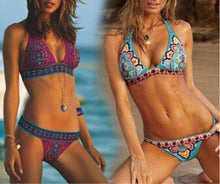 Load image into Gallery viewer, Women Summer Beautiful Print Swimsuit Bikini Set  Women's Solid Halter Padded Push Up Bikini Set Two Pieces Swimsuit Swimwear Bathing Suit Push-up Bandage Swimming Costume Bathing Suit Fashion Beachwear
