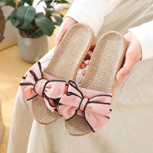 Load image into Gallery viewer, Women Summer Casual Slides Comfortable Flax Slippers Striped Bow Linen Flip Flops Platform Sandals Summer Indoor Slippers Linen Women's Slippers Flower Slippers

