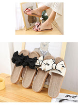 Load image into Gallery viewer, Women Summer Casual Slides Comfortable Flax Slippers Striped Bow Linen Flip Flops Platform Sandals Summer Indoor Slippers Linen Women's Slippers Flower Slippers
