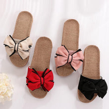 Load image into Gallery viewer, Women Summer Casual Slides Comfortable Slippers Striped Bow Linen Flip Flops Platform Sandals Unisex Linen Summer Beach Shoes Lightweight Skidproof Indoor Slippers Home Breathable Sandals

