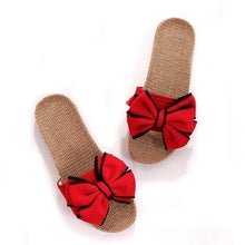 Load image into Gallery viewer, Women Summer Casual Slides Comfortable Slippers Striped Bow Linen Flip Flops Platform Sandals Unisex Linen Summer Beach Shoes Lightweight Skidproof Indoor Slippers Home Breathable Sandals
