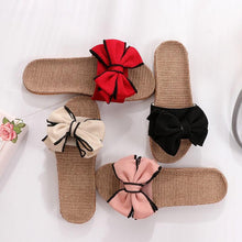 Load image into Gallery viewer, Women Summer Casual Slides Comfortable Slippers Striped Bow Linen Flip Flops Platform Sandals Unisex Linen Summer Beach Shoes Lightweight Skidproof Indoor Slippers Home Breathable Sandals
