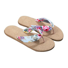 Load image into Gallery viewer, Women Summer Floral Flip Flops Beach Sandals Thongs Slippers Hemp Rope Travel Flip-Flops Unisex Home Slippers Flax Women House Slipper Open-Toe Breathable Slippers
