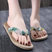 Load image into Gallery viewer, Women Summer Floral Flip Flops Beach Sandals Thongs Slippers Hemp Rope Travel Flip-Flops Unisex Home Slippers Flax Women House Slipper Open-Toe Breathable Slippers
