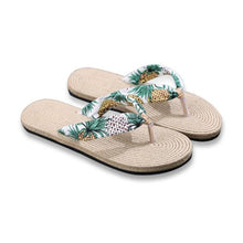 Load image into Gallery viewer, Women Summer Floral Flip Flops Beach Sandals Thongs Slippers Hemp Rope Travel Flip-Flops Unisex Home Slippers Flax Women House Slipper Open-Toe Breathable Slippers
