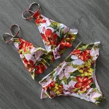 Load image into Gallery viewer, Women Summer High Waist Ruffle Bikini Set Swimwear Women Lady Floral Female Push Up Swimsuit Summer Beach Wear Bikini Pure Color Bikini Charming Ruffled Bra And Bottom Swimsuits
