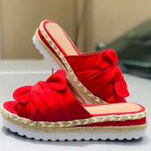 Load image into Gallery viewer, Women Summer Platform Mid Heels Bow Tie Open Toe Fashion Slides Beach Outdoor Shoes Knotted Bow Flat Footbed Sandals For Ladies Open Toe Casual Summer Slide Sandals
