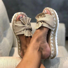 Load image into Gallery viewer, Women Summer Platform Mid Heels Bow Tie Open Toe Fashion Slides Beach Outdoor Shoes Knotted Bow Flat Footbed Sandals For Ladies Open Toe Casual Summer Slide Sandals
