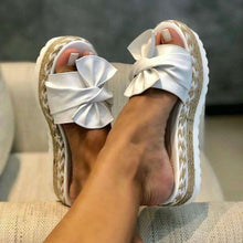 Load image into Gallery viewer, Women Summer Platform Mid Heels Bow Tie Open Toe Fashion Slides Beach Outdoor Shoes Knotted Bow Flat Footbed Sandals For Ladies Open Toe Casual Summer Slide Sandals
