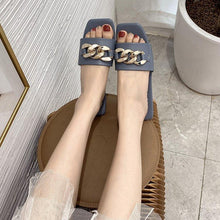Load image into Gallery viewer, Women Summer Slipper Square Toe Chain Slippers Slip On Flat Slide Sandals Beach Flip Flops Casual Shoes Woman Heel Shoes Open Toe Slip On Dress Backless Heels Slides Slippers
