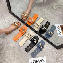 Load image into Gallery viewer, Women Summer Slipper Square Toe Chain Slippers Slip On Flat Slide Sandals Beach Flip Flops Casual Shoes Woman Heel Shoes Open Toe Slip On Dress Backless Heels Slides Slippers
