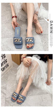 Load image into Gallery viewer, Women Summer Slipper Square Toe Chain Slippers Slip On Flat Slide Sandals Beach Flip Flops Casual Shoes Woman Heel Shoes Open Toe Slip On Dress Backless Heels Slides Slippers
