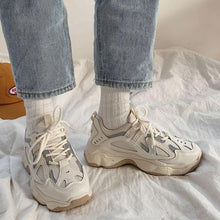 Load image into Gallery viewer, Women Thick Sneakers Fashion Mesh Chunky Sneakers Casual Shoes Autumn Reflective Comfortable Thick Sole White Flats Platform High Lace Up White Sneakers

