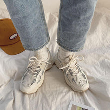 Load image into Gallery viewer, Women Thick Sneakers Fashion Mesh Chunky Sneakers Casual Shoes Autumn Reflective Comfortable Thick Sole White Flats Platform High Lace Up White Sneakers
