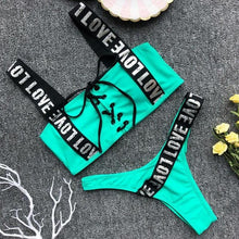 Load image into Gallery viewer, Women  Two Piece Swimsuit Push Up Bikini Swimsuit For Women Two Piece High Waist Crisscross Halter Bikini Letter Printed Bathing Suits 2 Piece Bikini Luxury Bikini Set Sports Swimwear Swimsuit Backless Beachwear Bathing Suit
