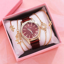 Load image into Gallery viewer, Women Watches New Luxury Fashion Quartz Ladies Watch Clock Rose Gold Diamond Dial Dress Casual Wristwatch Quartz Movement Girls Ladies Wristwatch Big Face Mesh Belt Watch And Bracelet Set
