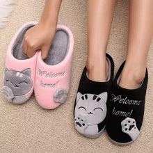 Load image into Gallery viewer, Women Winter Warm Home Slippers Couple Shoes Plush Cat Animal Slip On Soft Indoor Flats Comfort Cozy Memory Foam Scuff Slippers Slip On Warm House Shoes
