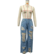 Load image into Gallery viewer, Burnt Flower High Waist Jeans - Trendy Women's Casual Denim Trousers for Spring/Summer

