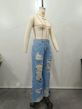 Load image into Gallery viewer, Burnt Flower High Waist Jeans - Trendy Women's Casual Denim Trousers for Spring/Summer
