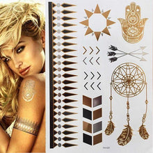 Load image into Gallery viewer, Womens Metallic Temporary Sticker Tattoos Gold Silver Waterproof Tattoos for Women
