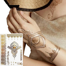 Load image into Gallery viewer, Womens Metallic Temporary Sticker Tattoos Gold Silver Waterproof Tattoos for Women
