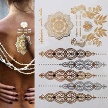 Load image into Gallery viewer, Womens Metallic Temporary Sticker Tattoos Gold Silver Waterproof Tattoos for Women
