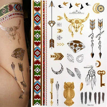 Load image into Gallery viewer, Womens Metallic Temporary Sticker Tattoos Gold Silver Waterproof Tattoos for Women
