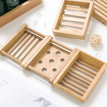 Load image into Gallery viewer, Wooden Natural Bamboo Soap Dishes Tray Holder Storage Soap Rack Plate Box Container Portable Bathroom Soap Dish Storage Box Bathroom Wooden Soap Case Holder Home Hand Craft Natural Wood Dish Holder for Soap Sponge
