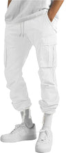 Load image into Gallery viewer, HUNGSON Boys Mens Cargo Pants Casual Hiking Pants Joggers Athletic Pants Cotton Loose Straight Sweatpants for Boys Men 28 White

