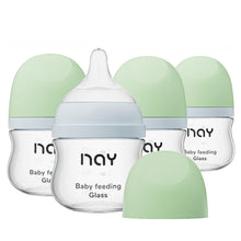 Load image into Gallery viewer, Yanyoyo Natural Glass Baby Bottle | Wide Neck Newborn Anti-Colic Baby Bottle | Clear 3oz(Pack of 4) | Includes 4Pcs Slow Flow Nipple(SS) | 0 Months+ - # BAGE21810013
