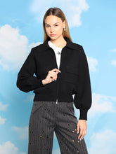 Load image into Gallery viewer, Zip up long sleeve collared jacket with pockets
