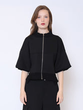Load image into Gallery viewer, Zip-Up Split Side Puff Sleeve Jacket
