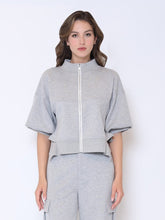 Load image into Gallery viewer, Zip-Up Split Side Puff Sleeve Jacket
