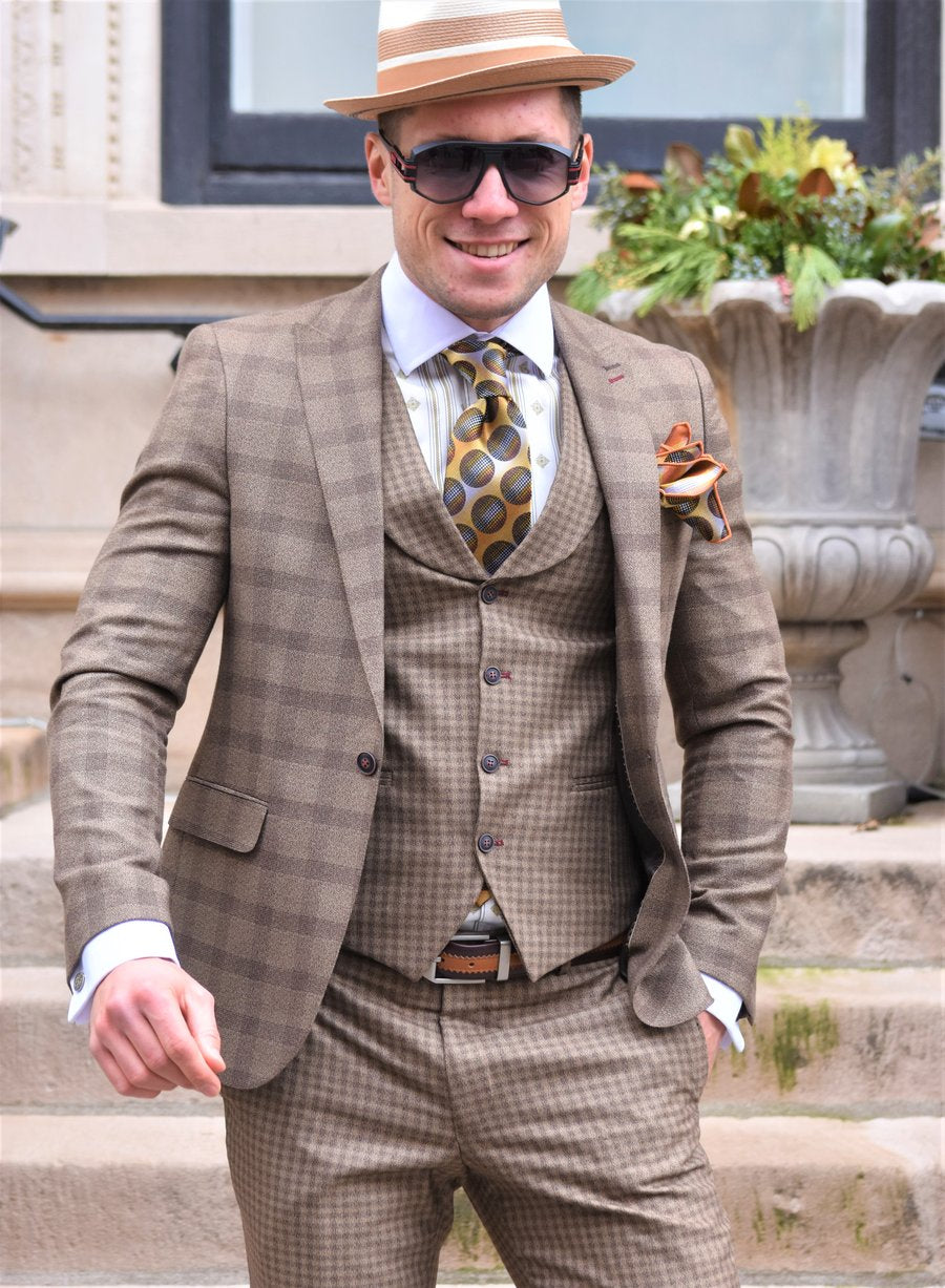 Steven Land | Elite Mixed Pattern 3 Piece Suit | Brown HERMESSL7764342L