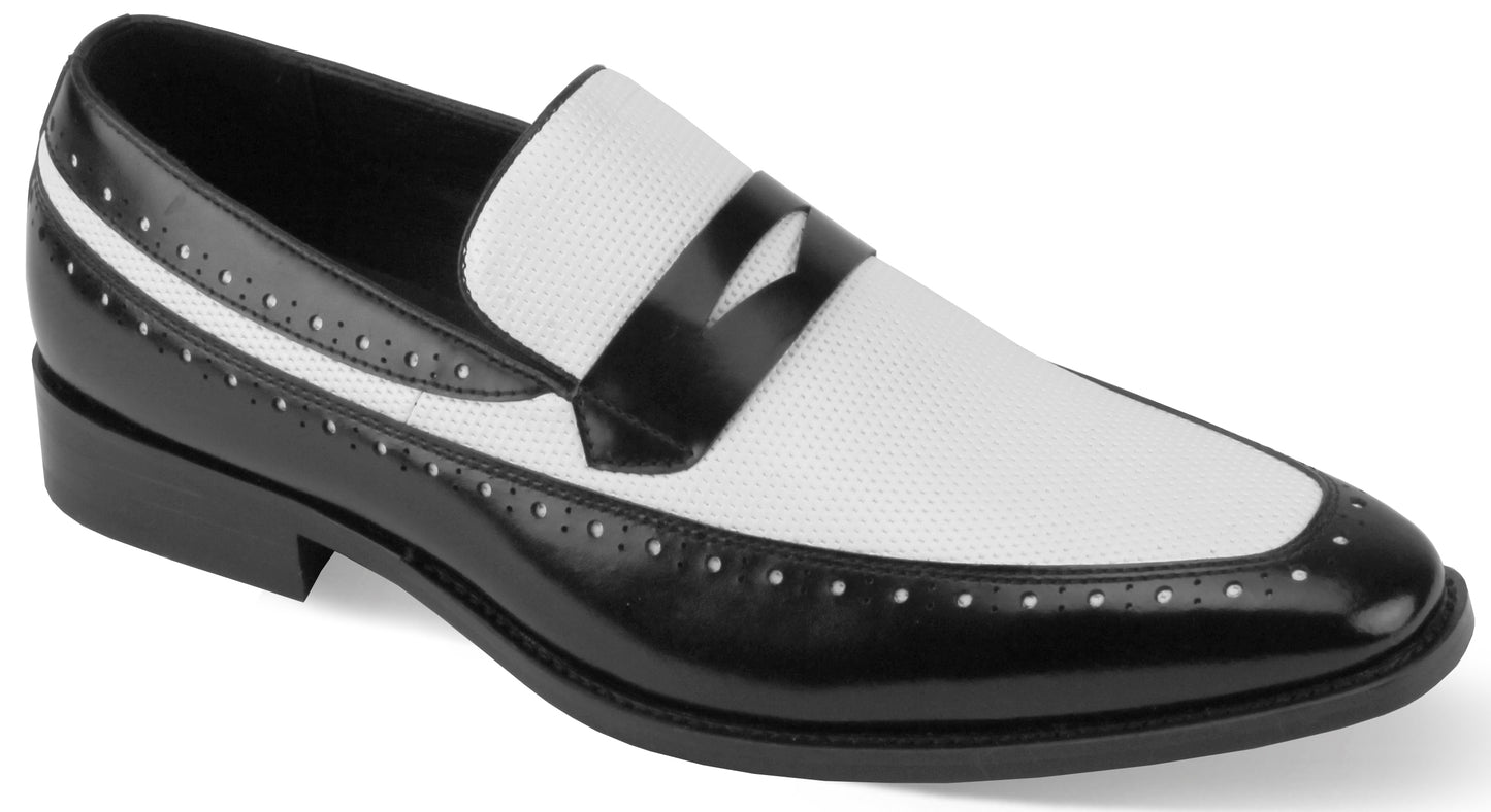 Giorgio Venturi Black/White Men's Leather Slip-on Dress Shoe/Penny loafer Style 6986