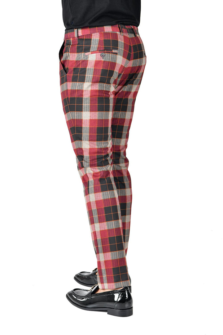 Barabas CP126 BE LOVELY WINE Grey and Red  Checkered Slim Fit Dress Pant