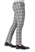 Load image into Gallery viewer, Barabas CP130 DON'T MESS WITH ME Light Grey and Blue Checkered Slim Fit Dress Pant
