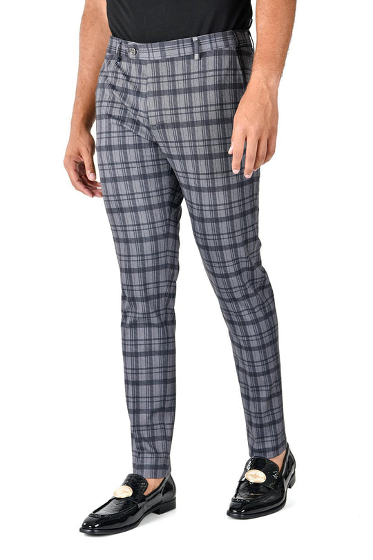 Barabas CP134 UNPRETENTIOUS Grey and Black Checkered Slim Fit Dress Pant