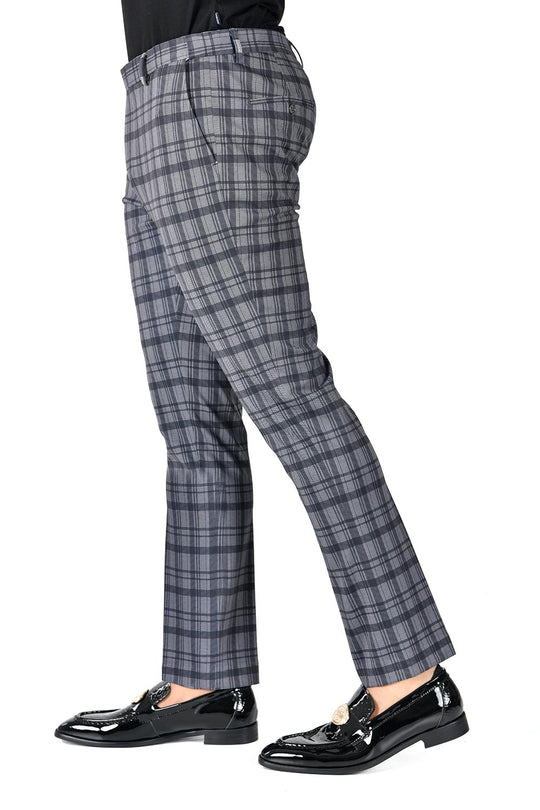 Barabas CP134 UNPRETENTIOUS Grey and Black Checkered Slim Fit Dress Pant